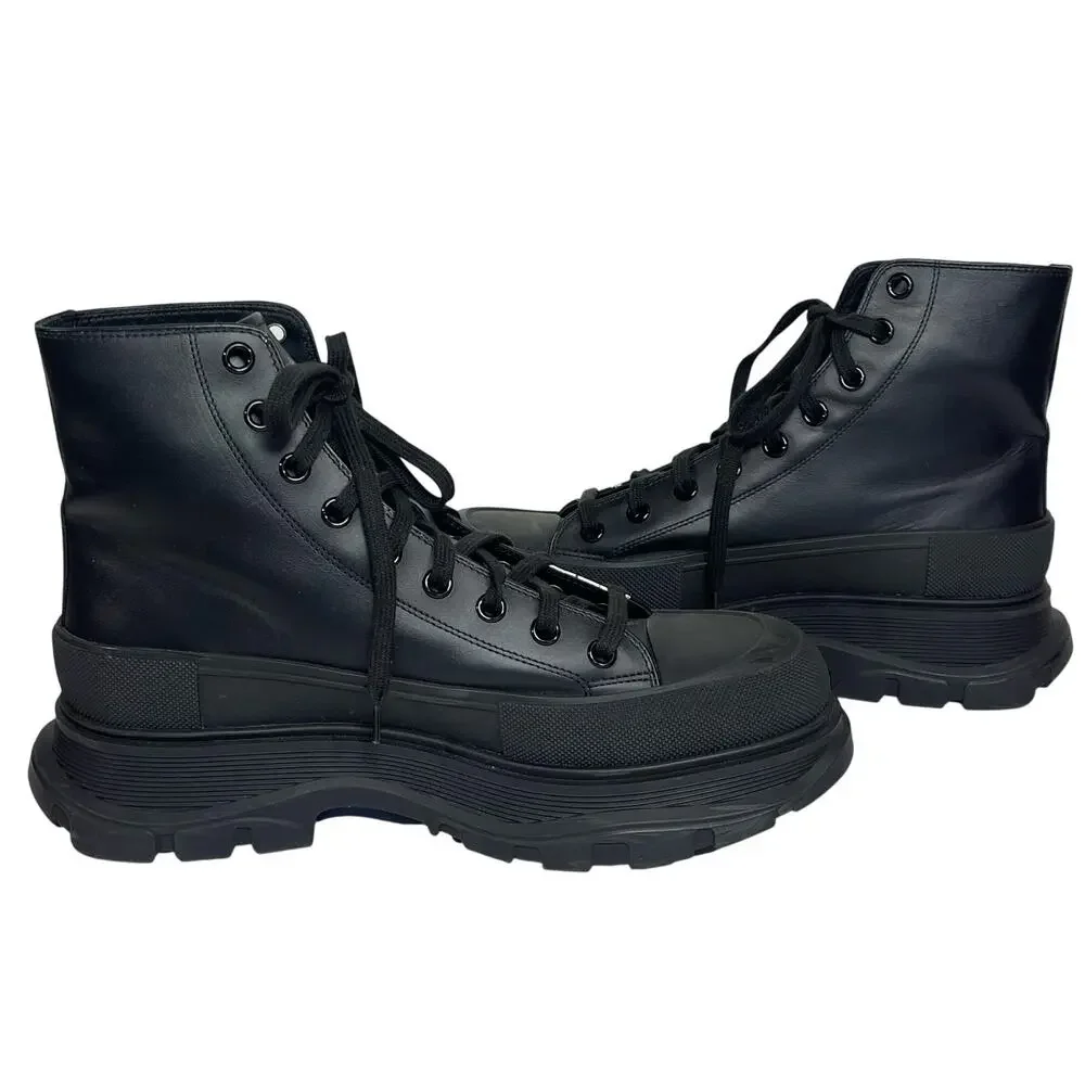 ALEXANDER MCQUEEN Men’s Tread Slick Boot Graffiti Logo Black with Box